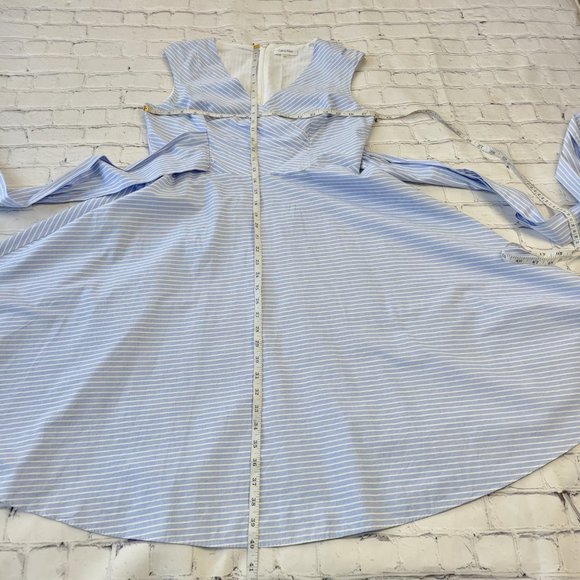 Calvin Klein Woman’s Light blue striped Fit Flare sleeveless cotton dress 8 - Picture 5 of 14